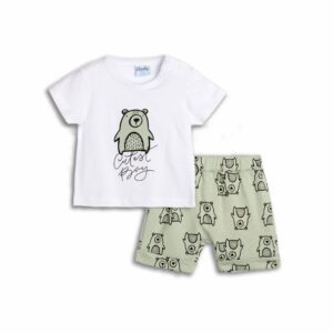 Set aus Kurzarm-T-Shirt und Strumpfhosen-Shorts für Jungen 12 Monaten in der Farbe Weiß/Mint Allover