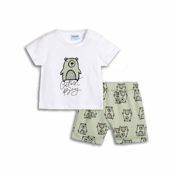 Set aus Kurzarm-T-Shirt und Strumpfhosen-Shorts für Jungen 12 Monaten in der Farbe Weiß/Mint Allover