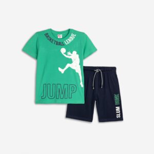 Set aus Fleece-Bermudashorts für Jungen von 8 bis 12 Jahren in Golfgrün/Blau