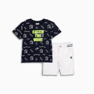 Set aus festem Stoff für Jungen von 4 bis 6 Jahren in Blau Allover/Weiß