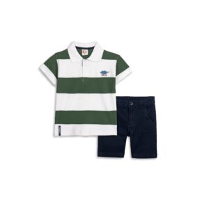 Set aus kurzärmligem Piqué-Poloshirt und fester Lycra-Hose für Jungen 5 Jahre in Gestreift/Blau
