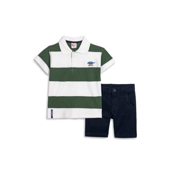 Set aus kurzärmligem Piqué-Poloshirt und fester Lycra-Hose für Jungen 5 Jahre in Gestreift/Blau