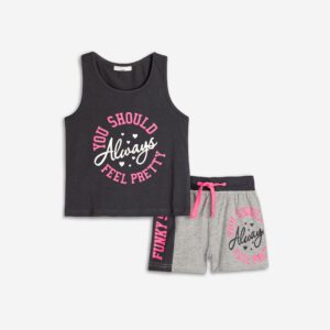 Set aus Jersey-Shorts für Mädchen in Anthrazit/Grau-Melange-Anthrazit von 6 bis 12 Jahren