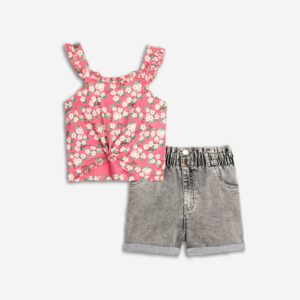 Jeans-Set aus Lycra für Mädchen, 8-12 Jahre, erhältlich in Barbie-Pink Allover / schwarzem Denim