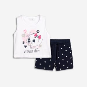Set aus Makro-Shorts für Mädchen von 2 bis 6 Jahren in Weiß/Blau mit Allover-Muster