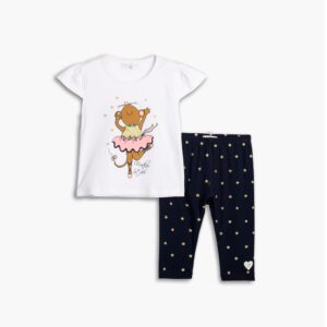 Set aus T-Shirt und Capri-Leggings für Mädchen von 5 bis 6 Jahren in Weiß/Blau mit Allover-Muster