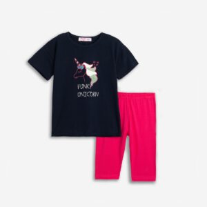 T-Shirt mit Capri-Leggings für Mädchen von 2 bis 6 Jahren in Blau/Fuchsia
