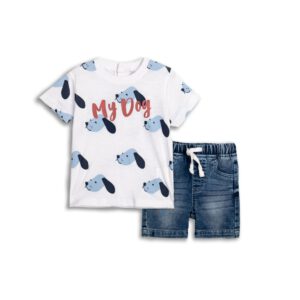 Set aus Sweatshirt und Jeans für Jungen von 6 bis 24 Monaten in Weiß Allover/Jeansblau