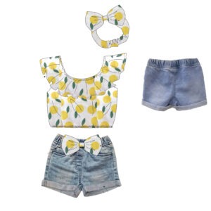 Set aus Stretch-Jeans-Shorts mit Schleife für Mädchen von 9 bis 24 Monaten
