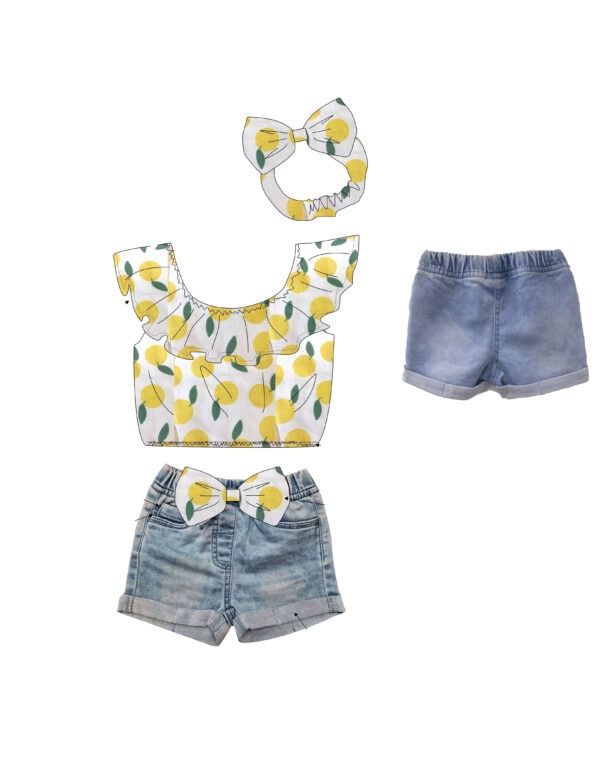 Set aus Stretch-Jeans-Shorts mit Schleife für Mädchen von 9 bis 24 Monaten